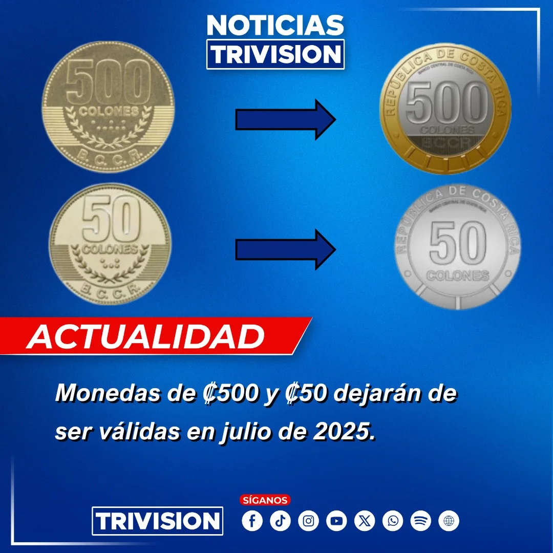 A partir del 1 de julio de 2025, monedas de ₡500 y ₡50 dejarán de ser válidas