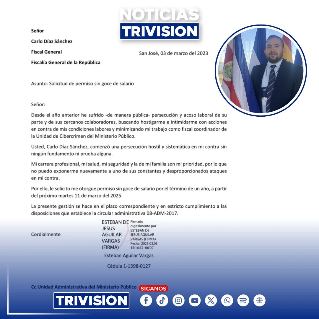 Esteban Aguilar denuncia persecución laboral de Carlo Díaz en Fiscalía de Costa Rica