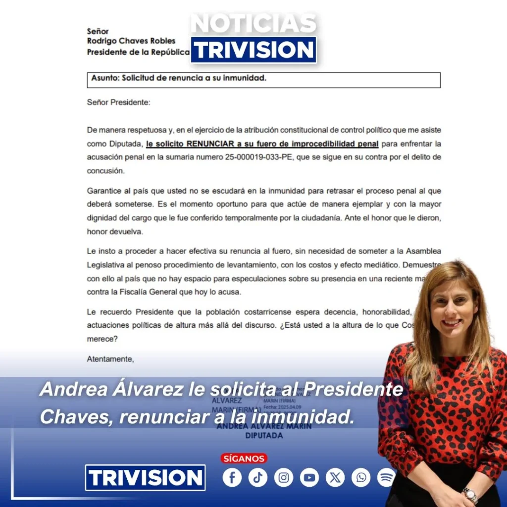 Andrea Álvarez solicita a Chaves renunciar a su inmunidad