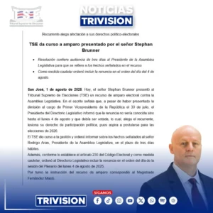 TSE admite amparo electoral de Stephan Brunner