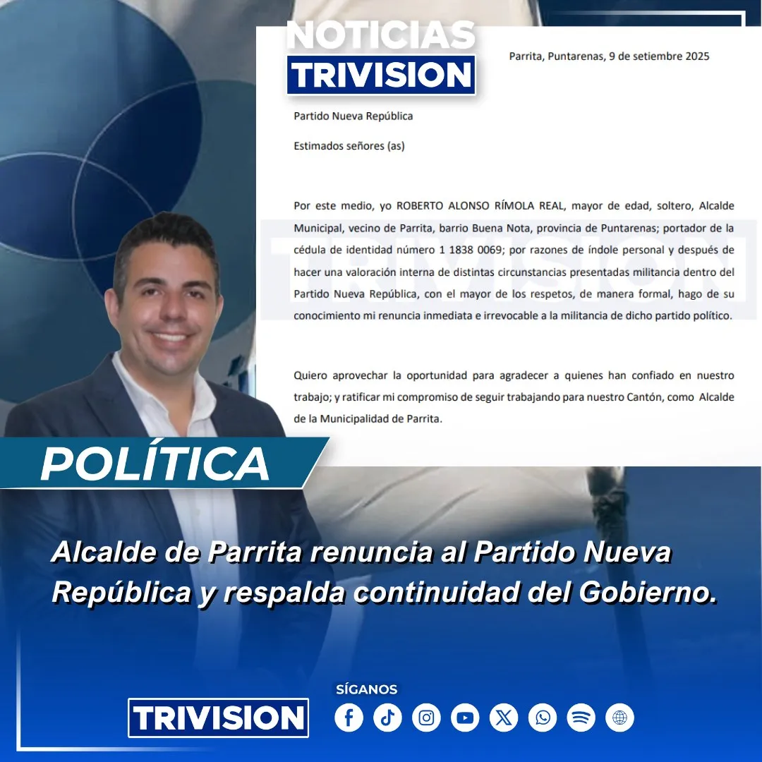 Alcalde de Parrita renuncia a Nueva República pero sigue en su cargo