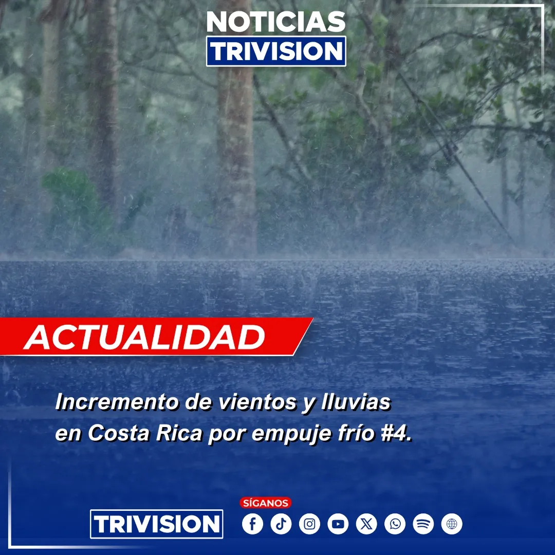 Empuje frío en Costa Rica aumentará vientos y lluvias