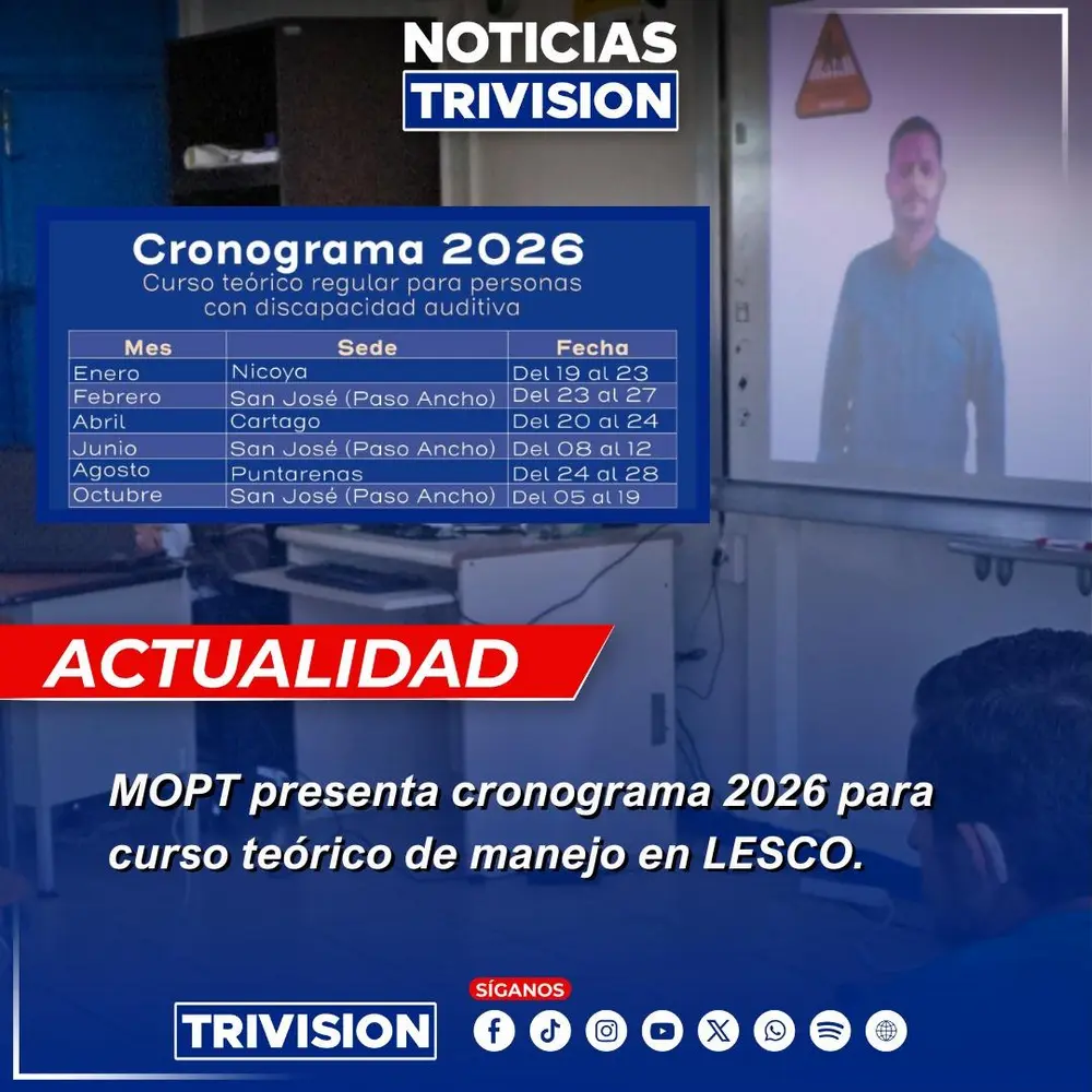 MOPT lanza cronograma 2026 para curso teórico de manejo en Lengua de Señas Costarricense
