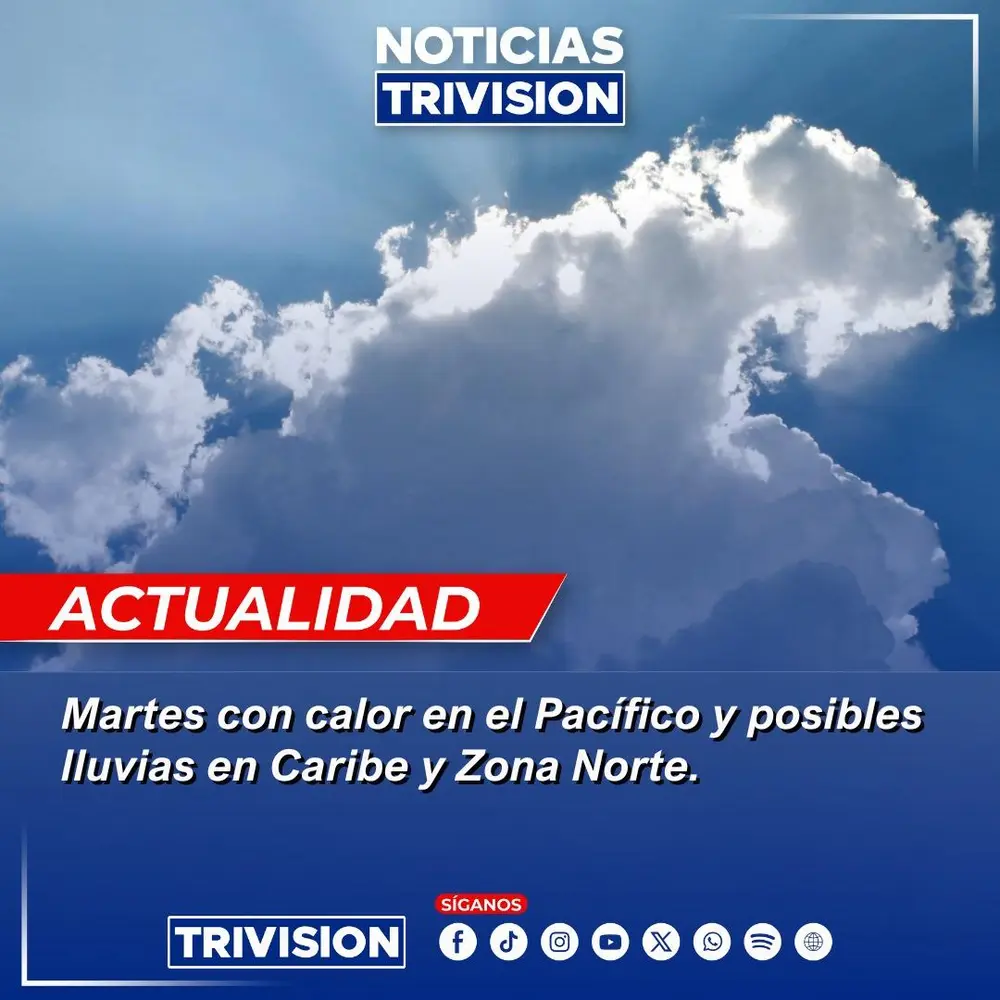 Se prevén lluvias en la Zona Norte y Caribe, mientras el Pacífico mantendrá calor en Costa Rica