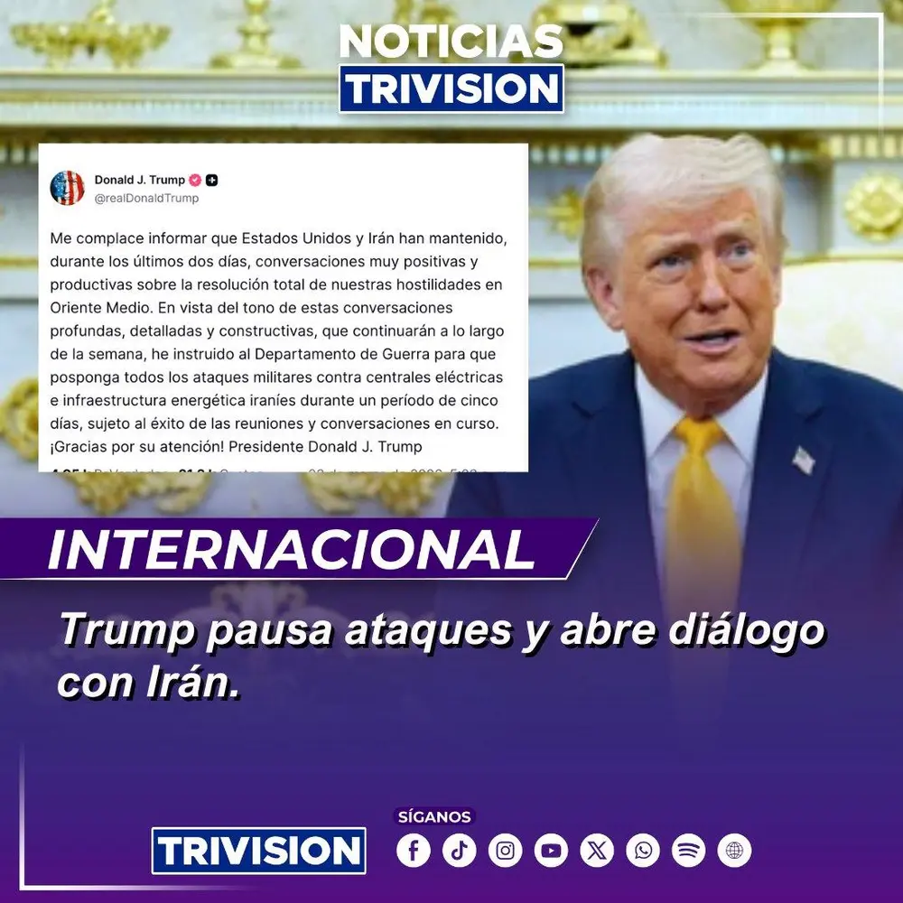 Trump reporta conversaciones con Irán y suspende ataques energéticos