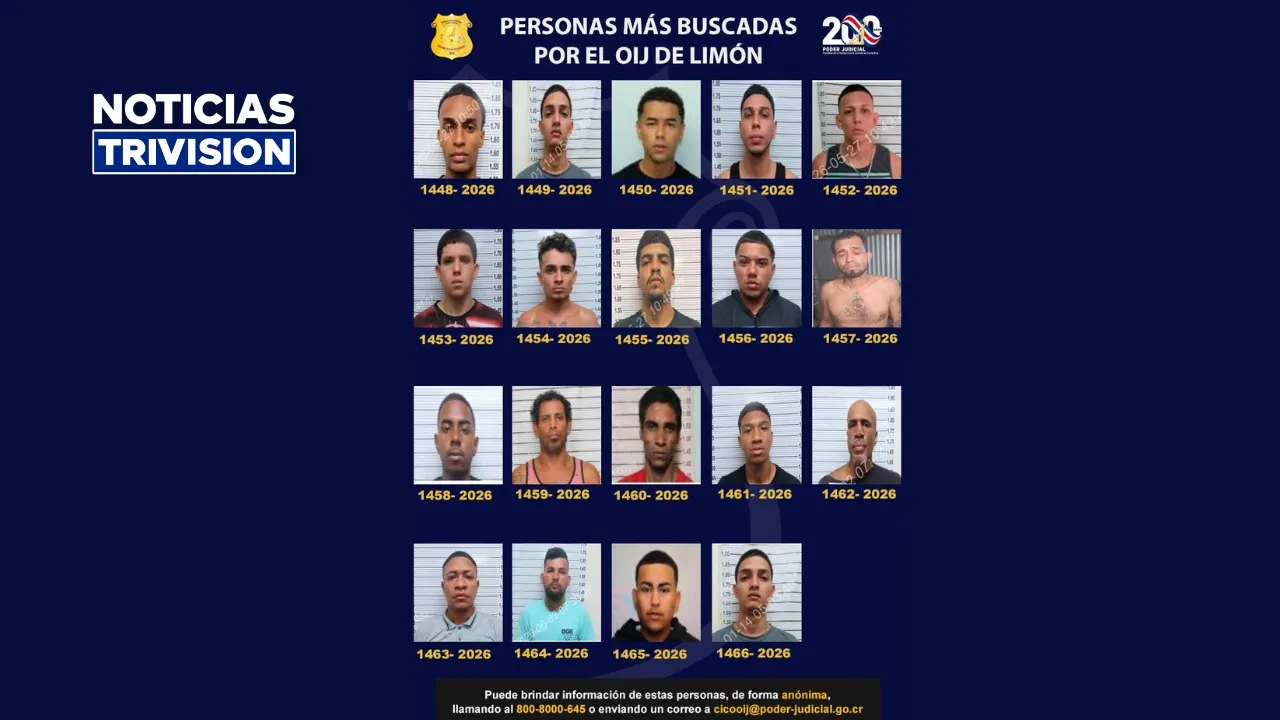 OIJ divulga lista de los 19 hombres más buscados en Limón