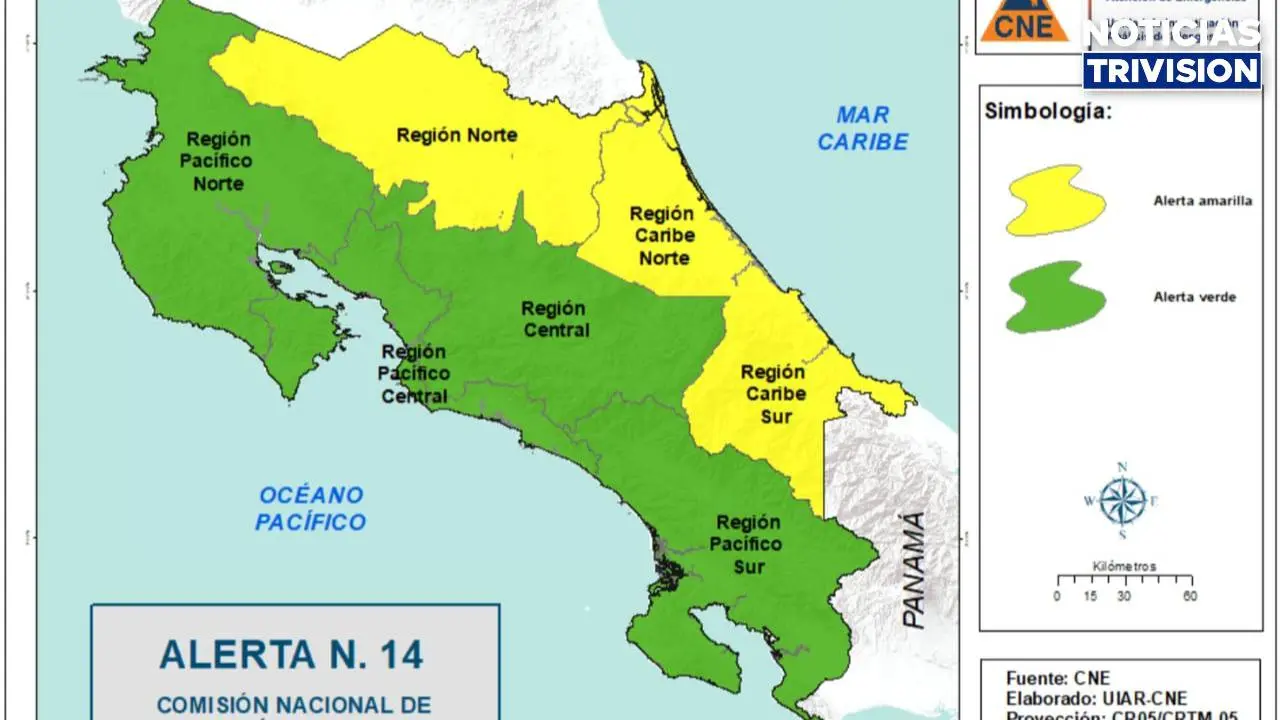 CNE eleva el nivel de alerta amarilla para la región norte y la vertiente del Caribe